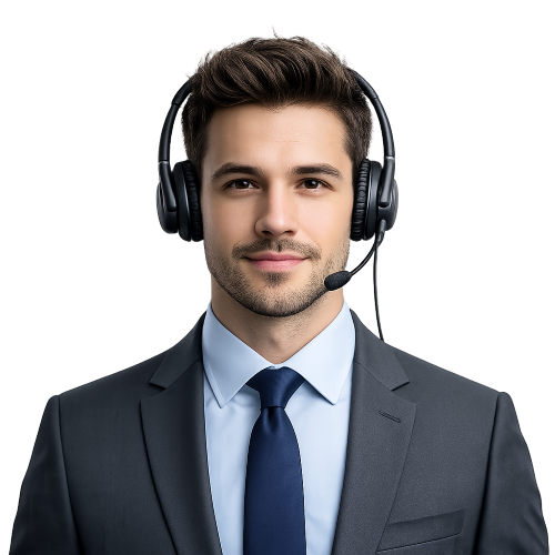 confident professional in office headphones
