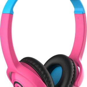 Wicked Audio Wireless Kids Headphone with Microphone ⁠– 85dB Safe Volume Control – On-Ear Bluetooth Headset for Children/Toddler/Classroom/Travel, Ages 2+ ⁠Works with Smartphone/Tablet/PC (Candy Pink)